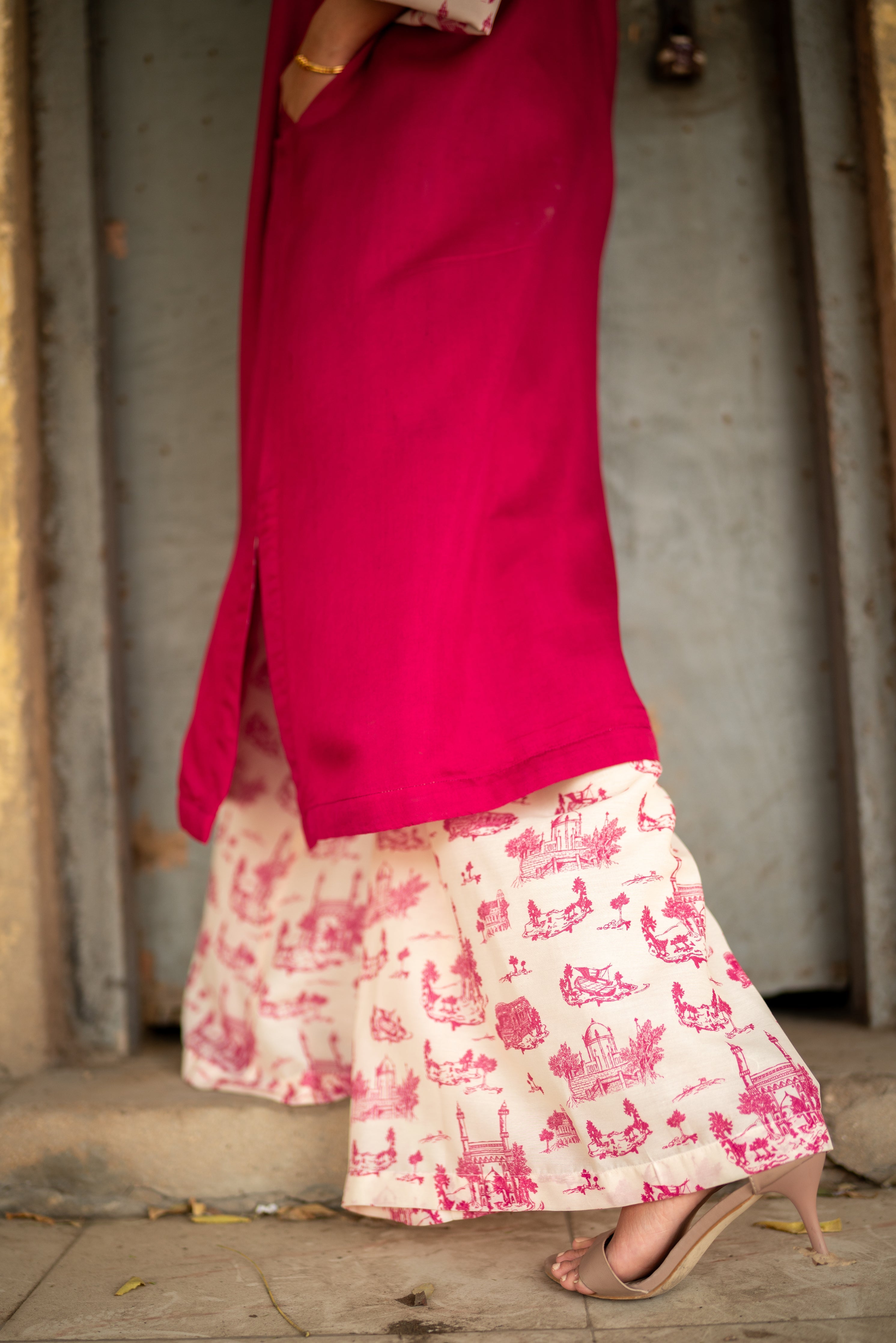 Toile de Karachi Palazzo Pants - Rani Pink